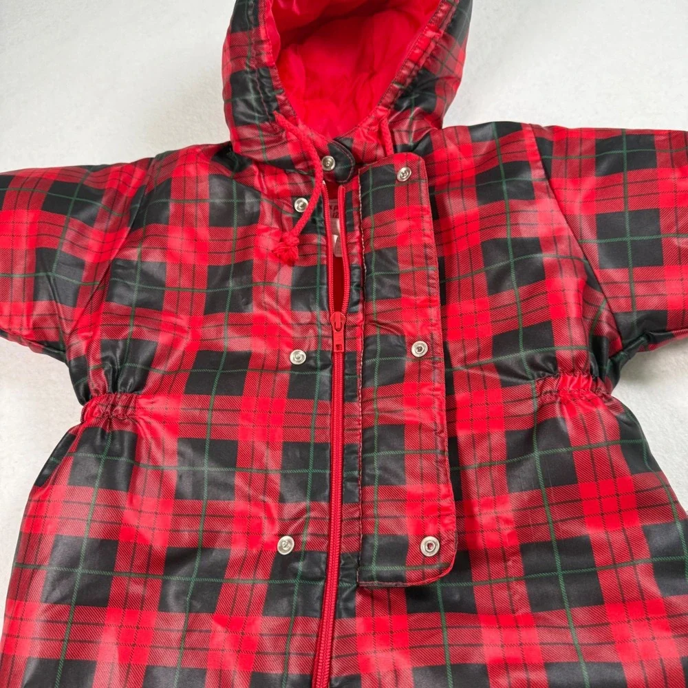 Vintage Deux par Deux Red Plaid Baby Snowsuit Bunting Hooded Footed 12M Canada